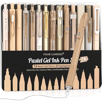 Gel-Tintenstift-Set 14-teilig mit Etui, 0,5mm feine Spitze, einziehbar, 12