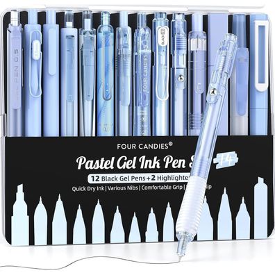 Candies Gelschreiber 14-teiliges Set Etui 0,5mm feine Spitze einziehbare Stifte