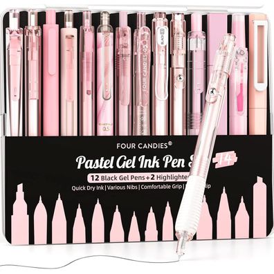 Candies 14-teiliges Gel-Tintenstift-Set mit Etui & 0,5mm feiner Spitze