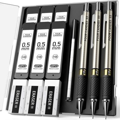 Druckbleistift Set 0,5 mm 360 HB-Minen Radiergummis Etui Ingenieure 3er