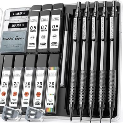 Four Candies Metall-Druckbleistift-Set 3 Kunst-Minenbleistifte 0,5 0,7 0,9 mm 2