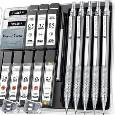 Metall-Druckbleistift-Set Kunst-Minen 0,5, 0,7, 0,9 mm & 2 mm Metallbleistifte
