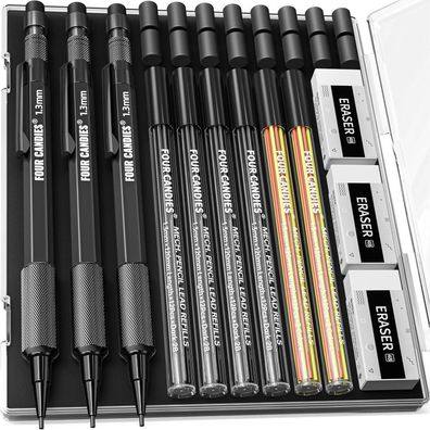 Metall-Mechanikbleistift Set 1,3mm 48 Minen Radiergummis Gummi wetterfest