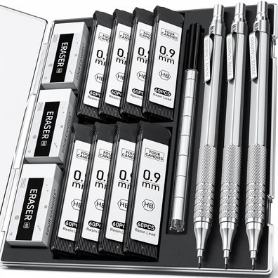 Hochwertiges 0,9 mm Druckbleistift-Set mit Etui und 480 HB-Minen