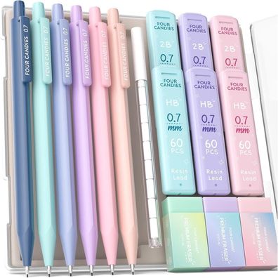Four Candies 0.7 mm Druckbleistift Set mit 360 Minen, 3 Radiergummis und 9