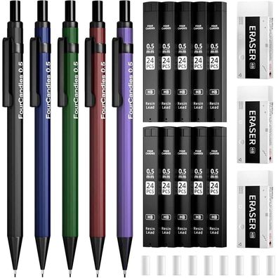 Druckbleistift Set 0,5 mm 5 Metall Minenbleistift Vintage-Fässer HB Mine