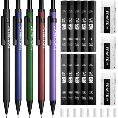 Metall-Druckbleistift Set 0,7 mm - 5 Stück Vintage Minenbleistift HB Mine
