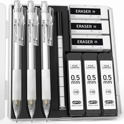 Pastell Druckbleistift Set 3 transparente Weiß 0.5mm Bleistifte mit Etui
