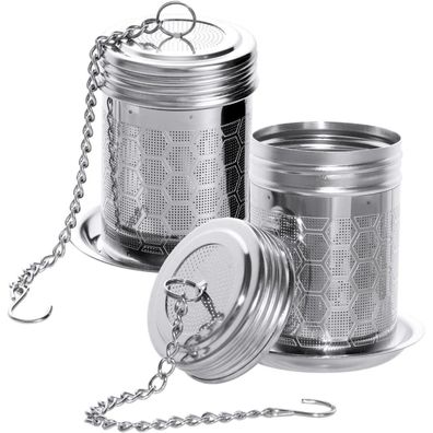 2 Teesieb Edelstahl Tee Infuser Teeei Abtropfschale Gewürzsieb für Teekannen