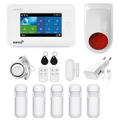 Funk Alarmanlage mit 5 Bewegungssensor und Funksirene HUXGO HXA006 WLAN + GSM 4G