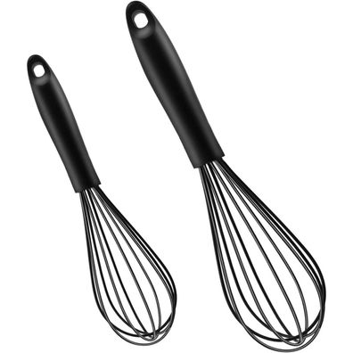 Schneebesen Silikon Set 2 Stück Schwarz Edelstahl Rührbesen Küche