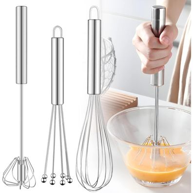 Schneebesen Set Edelstahl 3-teilig Ballon Flexi Halbautomatisch Silber