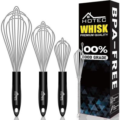 Edelstahl-Schneebesen-Set 4-teilig mit Drahtballon-Eierschlägel