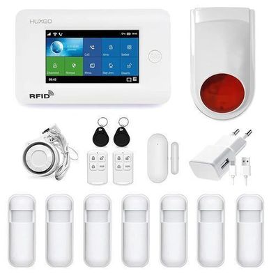 Funk Alarmanlage mit 7 Bewegungssensor und Funksirene HUXGO HXA006 WLAN + GSM 4G