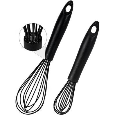 BYCIES Silikon Schneebesen Set, 2 Stück Schwarz Rührbesen, Ballonschneebesen