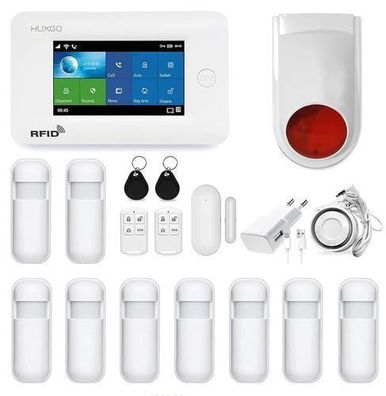 Funk Alarmanlage mit 9 Bewegungssensor und Funksirene HUXGO HXA006 WLAN + GSM4G LTE