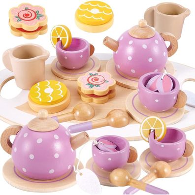 Holz Teeservice Set Kinderküche Teeparty Spielzeug Mädchen Jungen