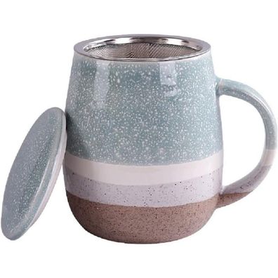 Keramik Teetasse mit Filter und Abdeckung 350 ml Blau