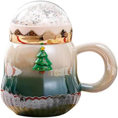 Keramik Weihnachtstasse Perlenglanz Kaffeetasse mit Deckel 450ml