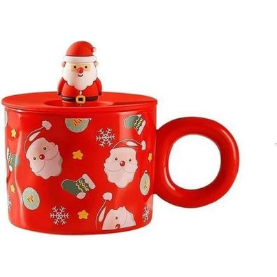Keramik Weihnachtstasse Weihnachtsbecher Deckel Kaffeetasse 420ML