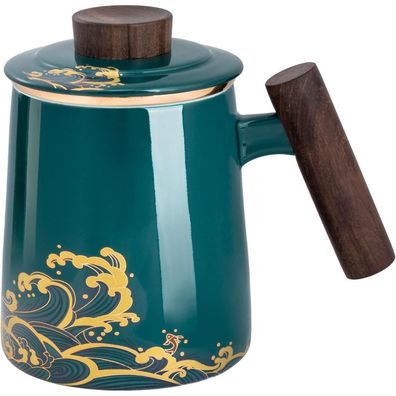 Disdada Teetasse Keramik 500ml mit Deckel und Sieb, für Familie Freunde (Dark