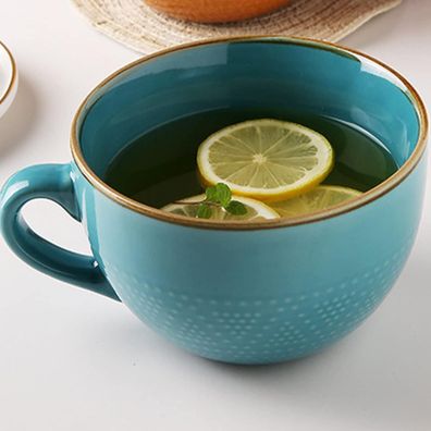 Disoza Große Keramik Suppentasse 700ml Kaffeetasse Jumbotasse XXL Blau