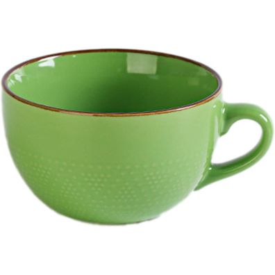 Große Keramik Kaffeetasse XXL 700ml Suppentasse mit Henkel Grün