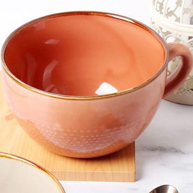 Groß Keramik Tasse 700ml Kaffee Tee Suppentasse Orange Henkel XXL