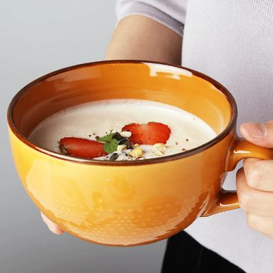 Große Keramik Kaffeetasse 700ml Orange Henkel Jumbotasse XXL Suppentasse