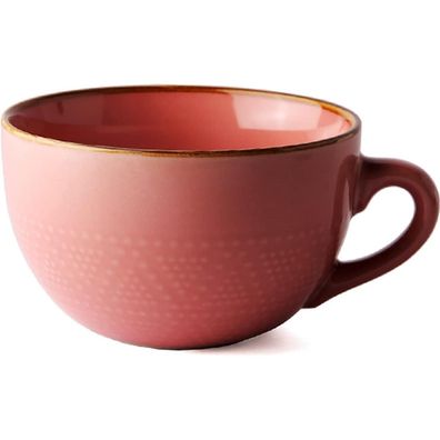 Große Keramik Tee Kaffeetasse 700ml Rosa XXL mit Henkel und Schale