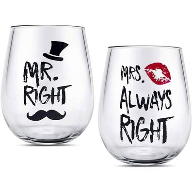 Mr Right Mrs Always Right Hochzeit Weingläser Set Paar Geschenke Jahrestag
