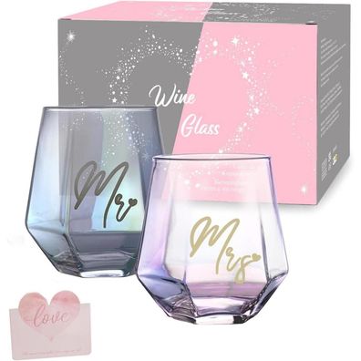 Personalisierte Weingläser Mr und Mrs Set Hochzeit Geschenke 14oz