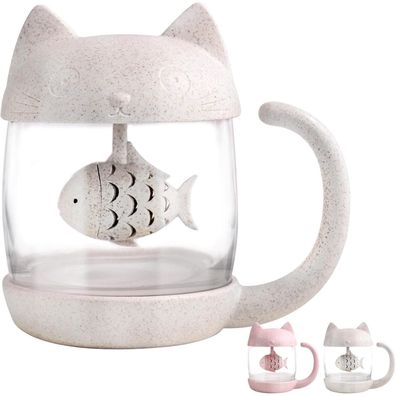 Katze Glas Tee Becher Teetasse Tee-Ei Fischform Infuser 250ml