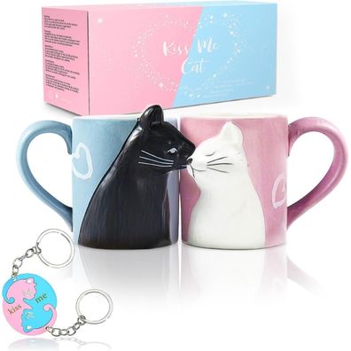 MengCat Katze Kaffee Paar Bechersatz Kuss Keramik Teetassen Set