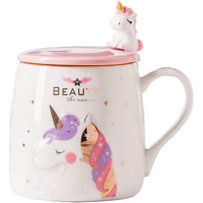 Keramische Einhorn-Kaffeetasse mit Löffel | Geschenk für Mädchen | 380ML