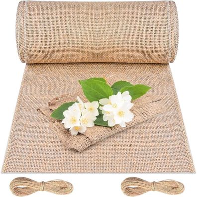 Jute Tischläufer 30cmx10m mit Jute-Schnur für Hochzeit Rustikale Dekoration