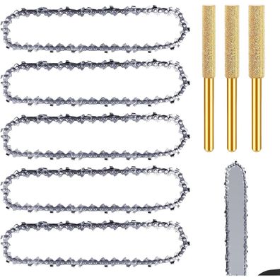 6 Zoll Kettensäge Sägeketten Set: 5 Stück Antriebsglieder + 3 Schärfer