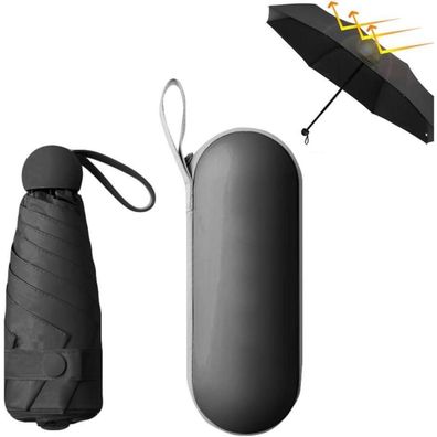 Kompakter Taschenschirm 6 Rippen UV Sonnenschutz Outdoor Regenschirm Schwarz