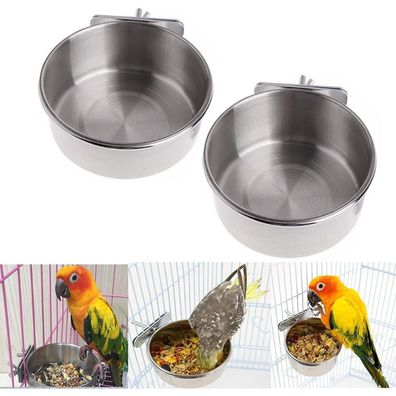 Edelstahl Vogelnapf Futterschüssel zum Aufhängen für Papagei (2 Stück