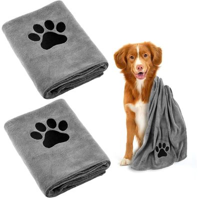 Graue Hundehandtücher Mikrofaser 100x50cm 2er Set für Haustiere