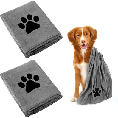 Hundehandtuch 2 Stück Extra Saugfähig Mikrofaser 75 x 35 cm Grau