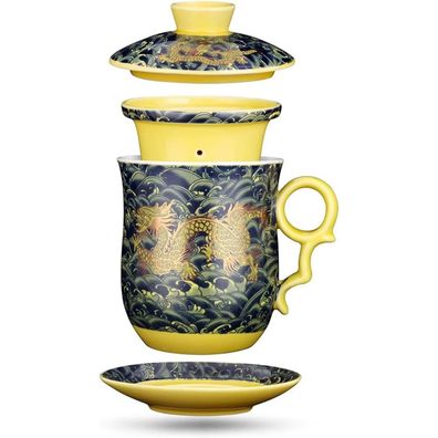 Chinesische Tassen Keramik Teetasse Drache Muster 400ml Dunkelgrün