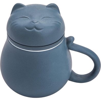 Hanbosym Keramik Teetasse 13.5oz Katzen Design blau mit Teesieb und Deckel