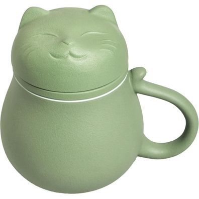 Keramik Katzen Teetasse mit Teesieb und Deckel 13.5oz Grün