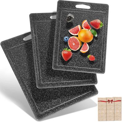 DIFULI Schneidebrett Set 3-teilig Granitoptik BPA-Free Schwarz