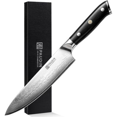 PAUDIN Damastmesser 20 cm Küchenmesser Kochmesser Damaststahl Ergonomischer