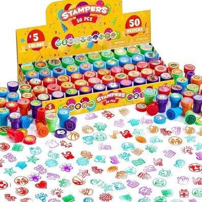 JOYIN 50er Mini Stempel Set für Kinder ab 2 Jahre - 5 Farben, 50 Designs für