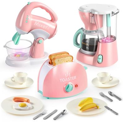 JOYIN Küchenspielzeug Kaffeemaschine Mixer Toaster mit Lichtern und Geräuschen