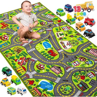 Teppich Kinderzimmer 80x150cm Spielteppich Auto Spielzeug ab 3 Jahren