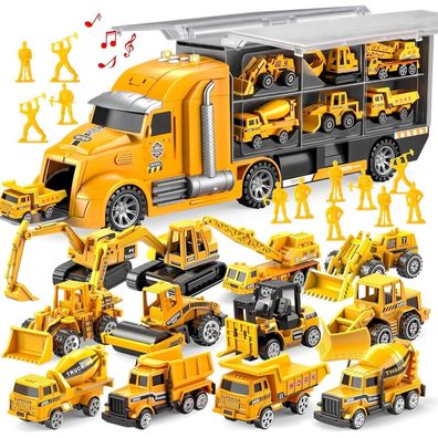 JOYIN 25-in-1 Spielzeugset Baufahrzeuge mit Lichtern & Geräuschen